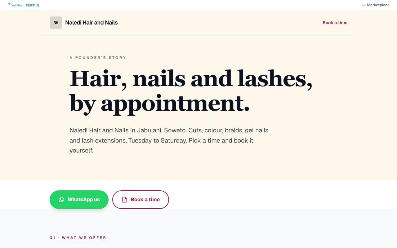 The Naledi Hair and Nails demo page